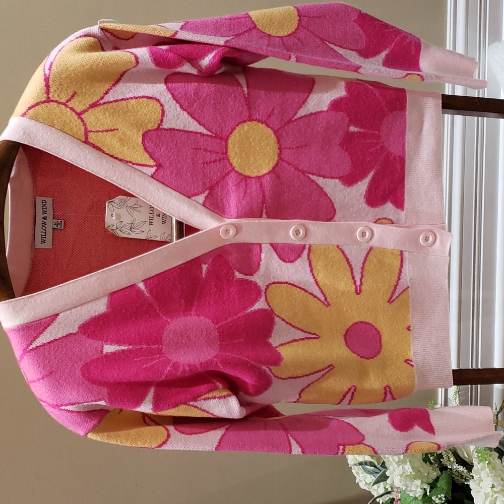 Nwt Willow & Wind medium sweater pink with yellow - Picture 3 of 15